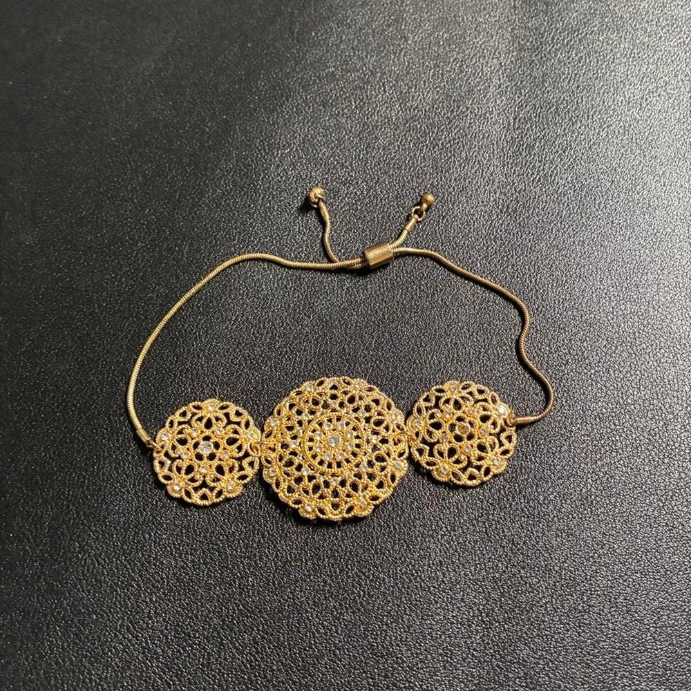 Filigree Gold Adjustable Bracelet Crystal Medallion Bolo‎ Snake Chain Boho